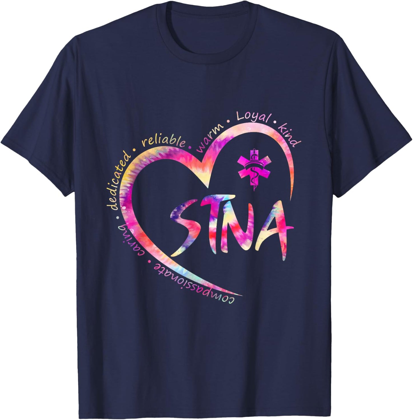 Tie Dye Nurse Stna Life Sunflowers Heart Nursing Assistant T-Shirt - T-Shirt | Navy