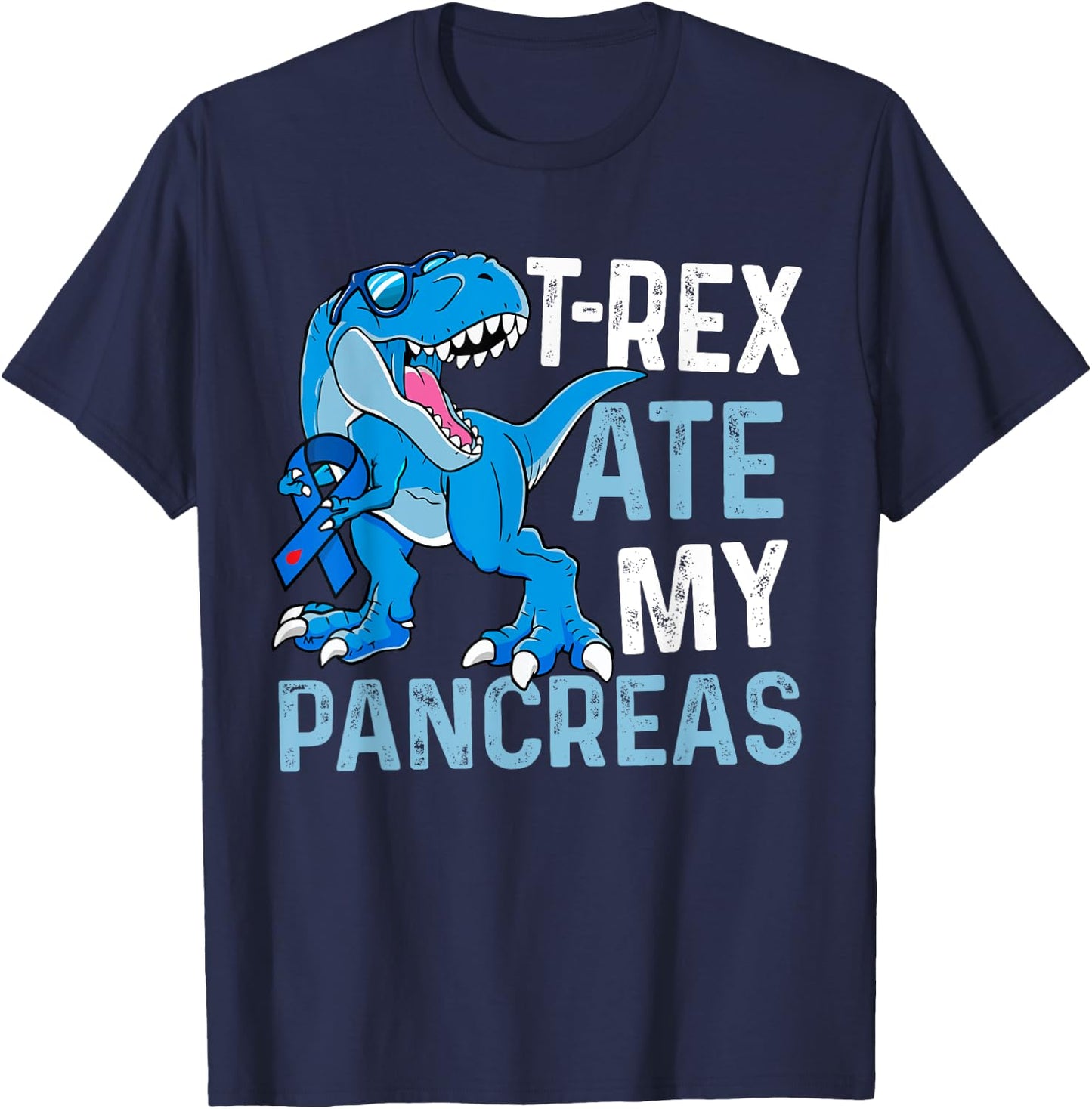 T-Rex Ate My Pancreas Funny Diabetes Awareness Boys Dinosaur T-Shirt - T-Shirt | Navy