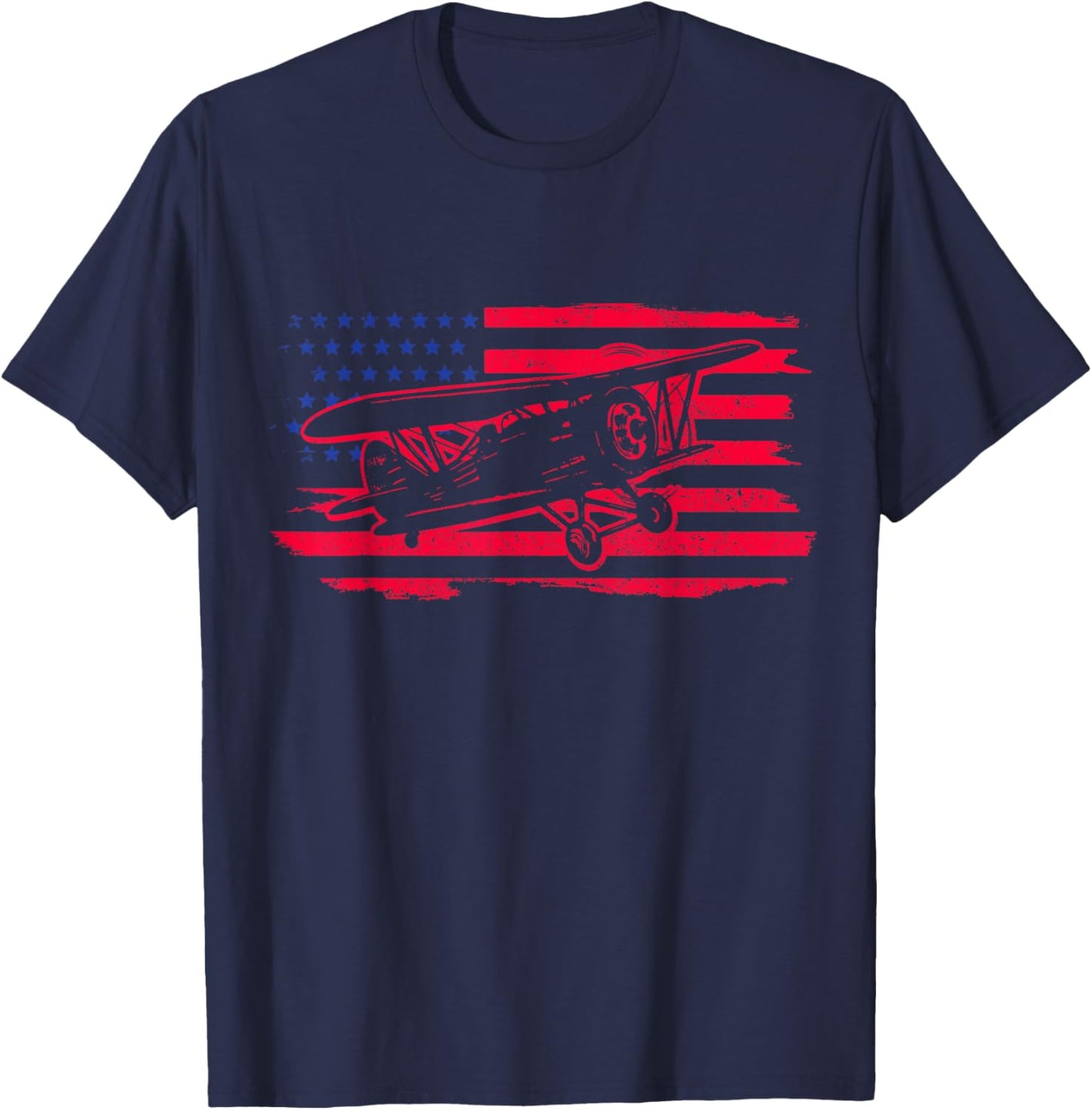 Airplane Pilot Vintage Flag Double Decker Aviation T-Shirt - T-Shirt | Navy