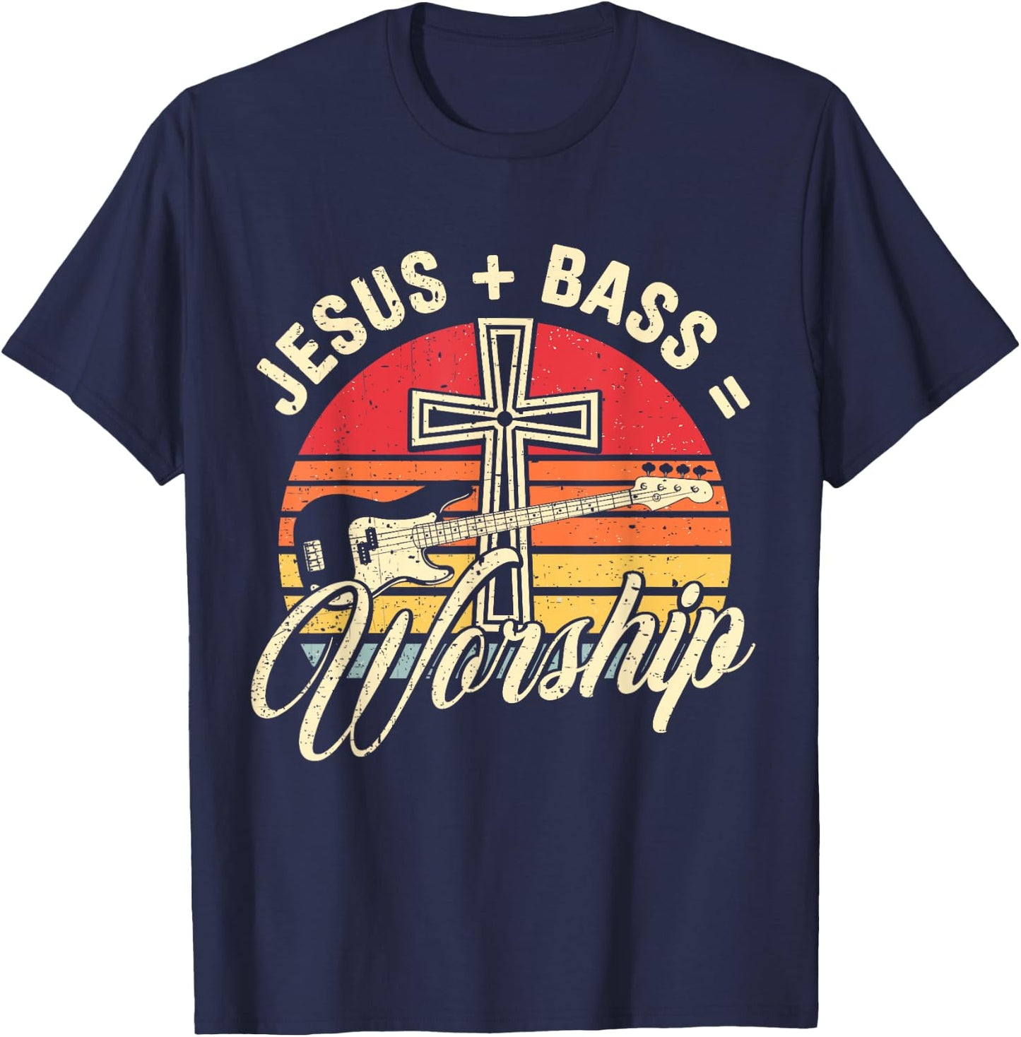 Jesus + Bass = Worship Bass Lover Music Lover Worship T-Shirt - T-Shirt | Navy