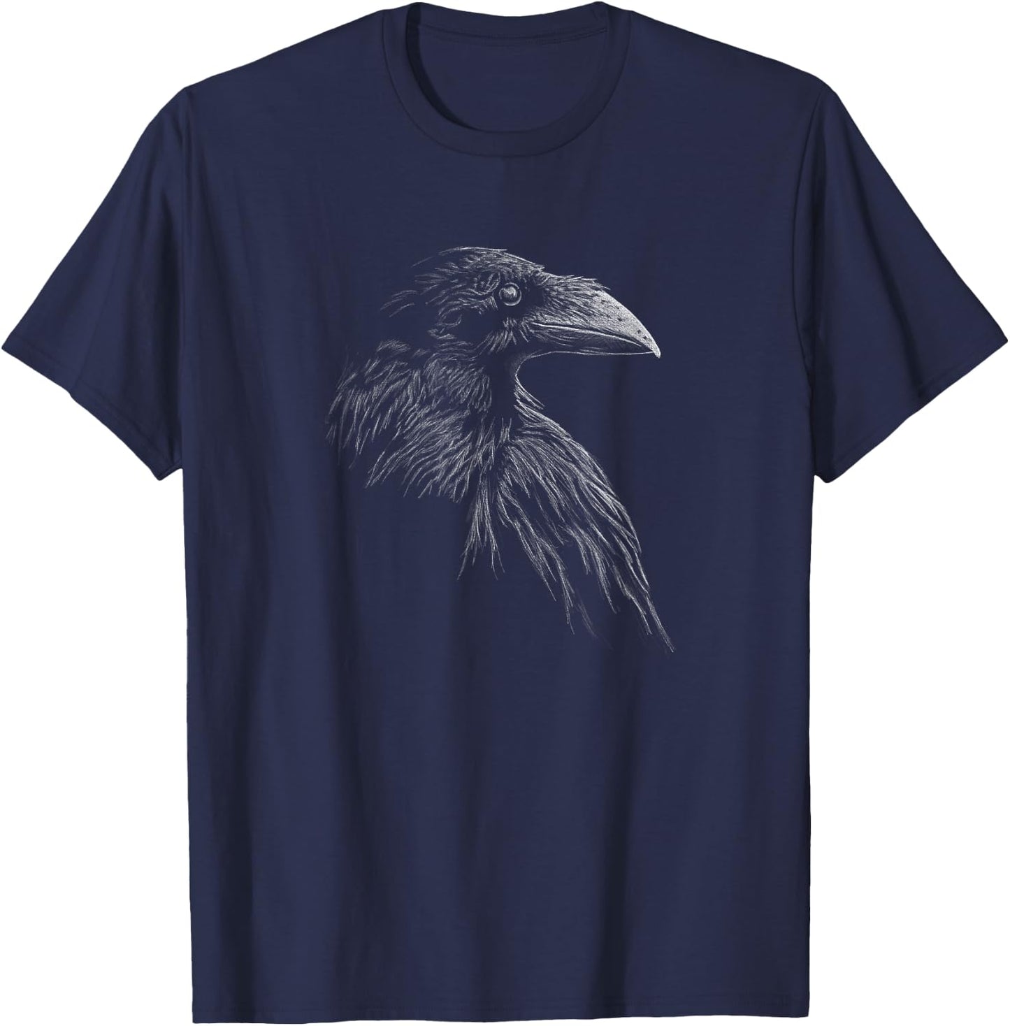 Mystical Black Raven Illustration Goth Viking Crow Artwork T-Shirt - T-Shirt | Navy