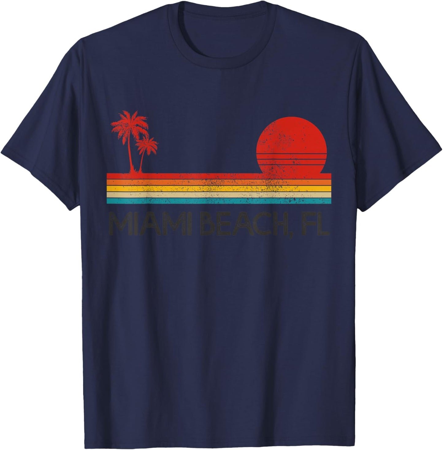 Miami Beach Florida FL Surfer Retro Sunset Vintage T-Shirt - T-Shirt | Navy