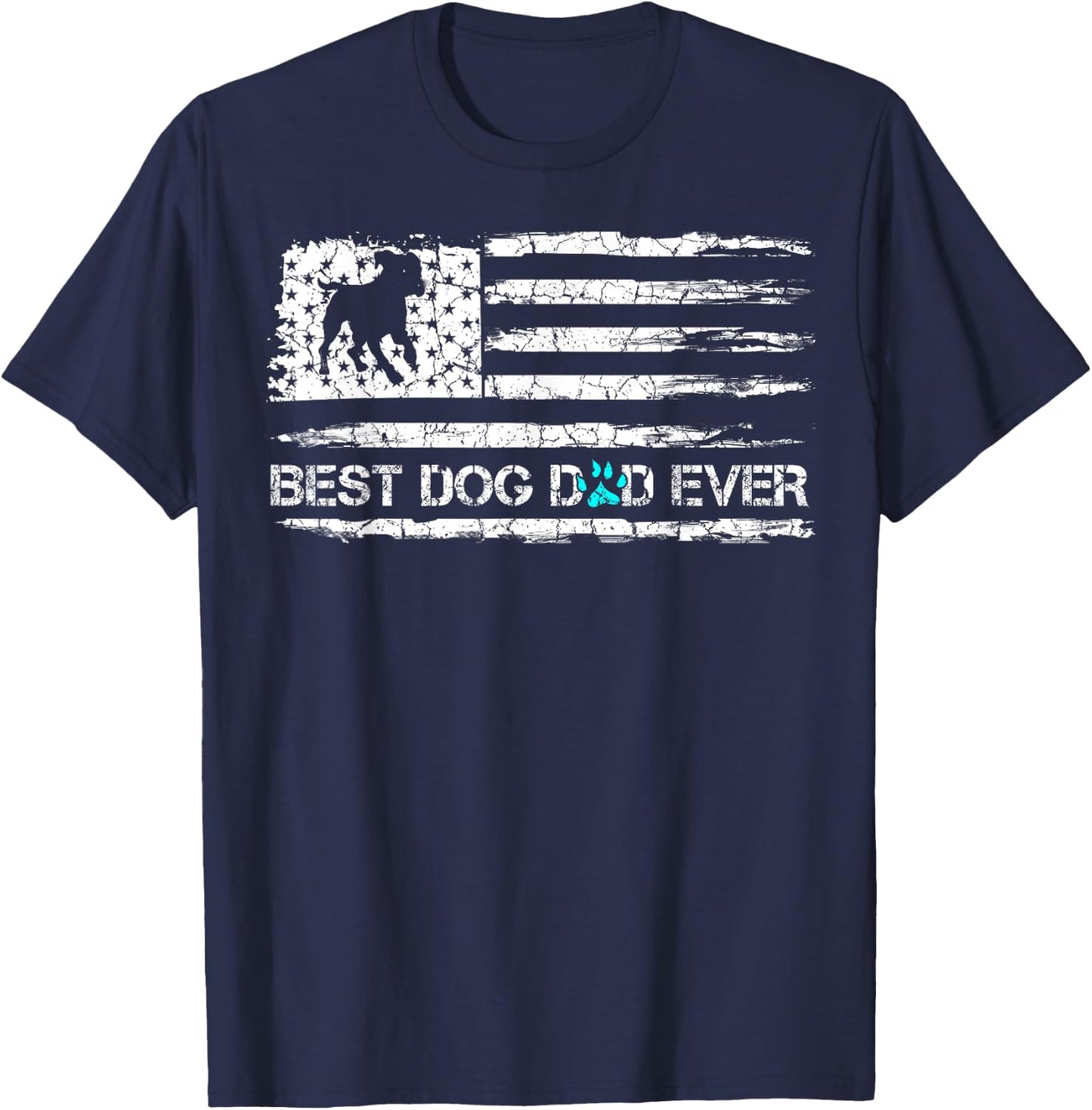 Vintage Best Dog Dad Ever USA Flag, Puppy Daddy T-Shirt - T-Shirt | Navy