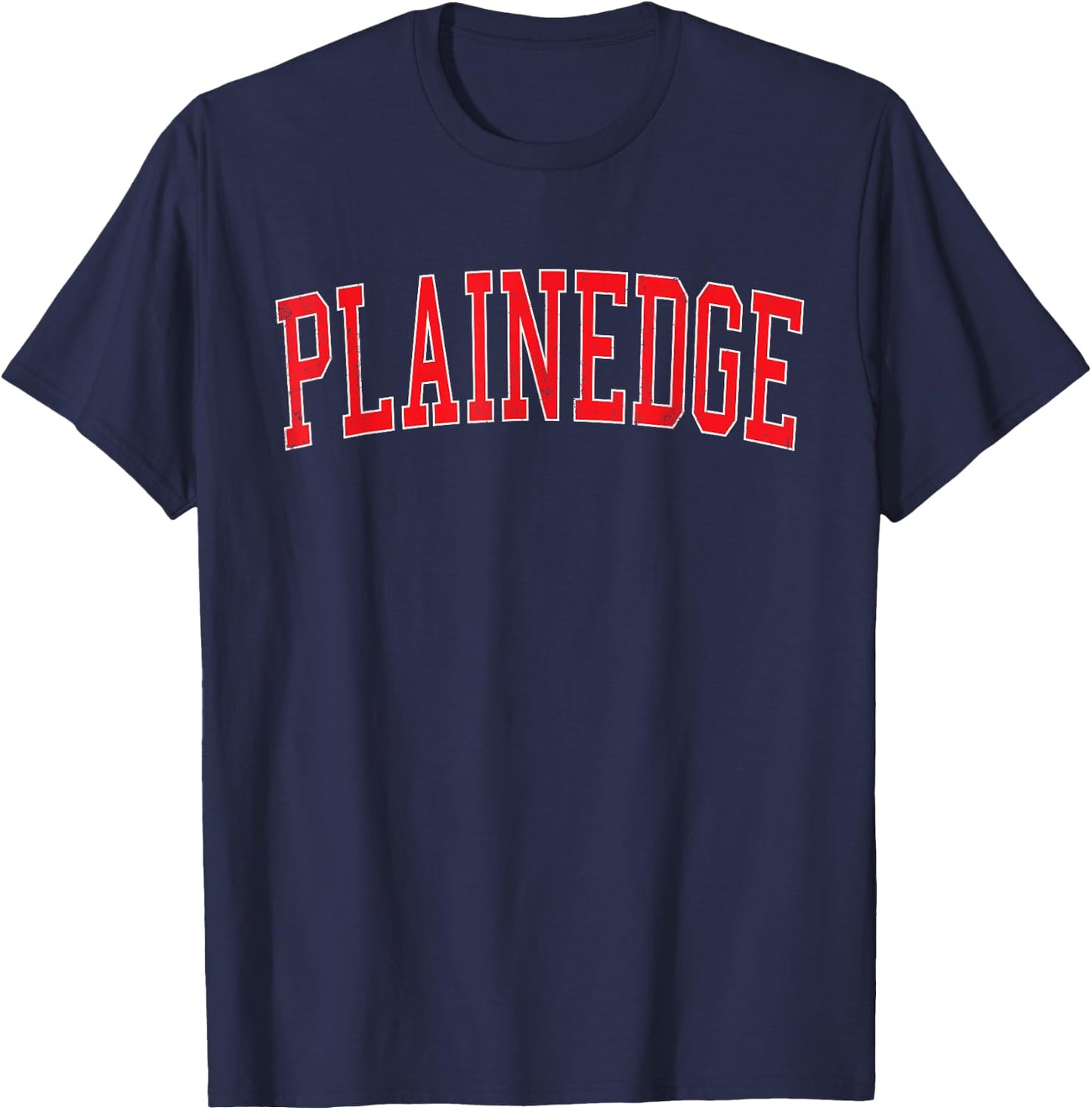 Vintage Plainedge NY Distressed Red Varsity Style T-Shirt - T-Shirt | Navy