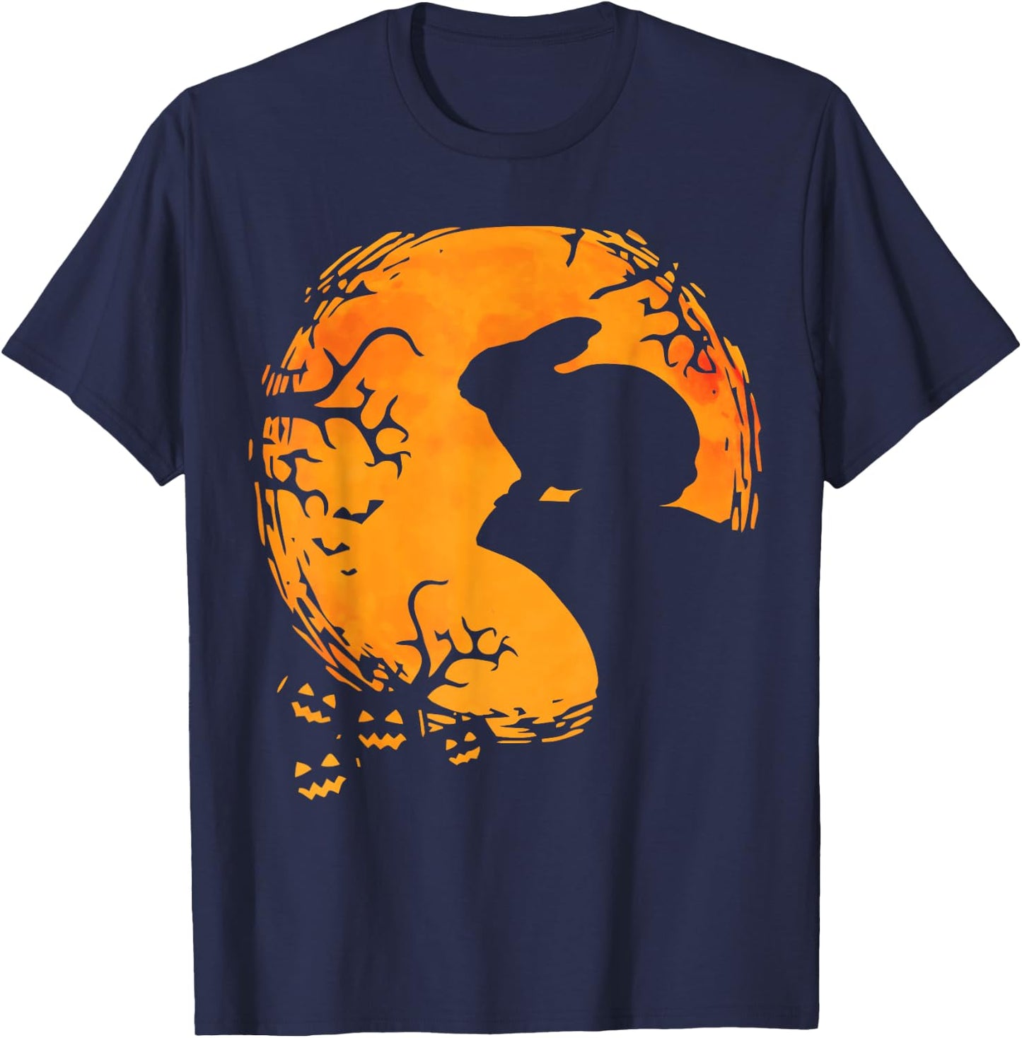 Funny Rabbit Halloween Moon Silhouette Spooky Bunny Lover T-Shirt - T-Shirt | Navy