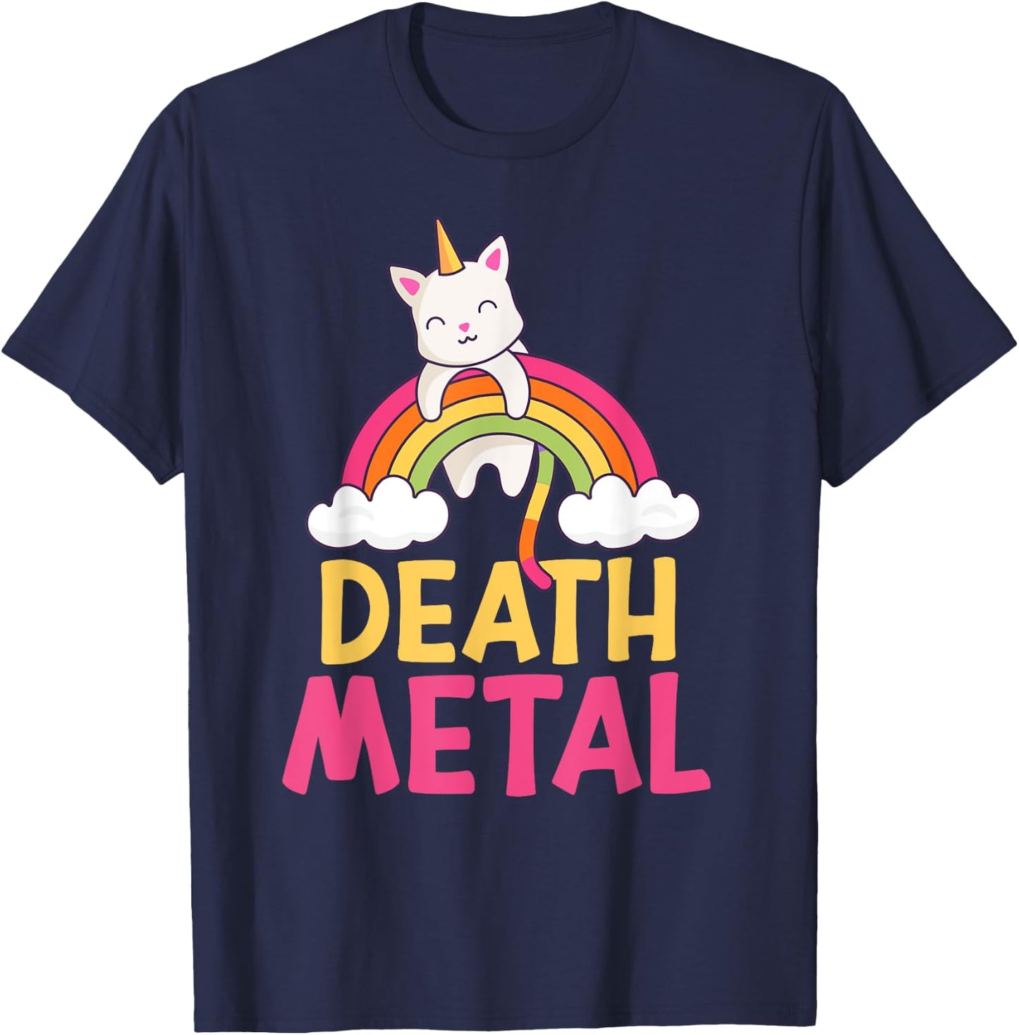 Funny Colorful Death Metal Rainbow Cat Unicorn Unicat T-Shirt - T-Shirt | Navy