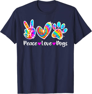 Cute Peace Love Dogs Tie Dye Dog Paw Dog Mom Mothers Day Men Women Kids T-Shirt - T-Shirt | Navy