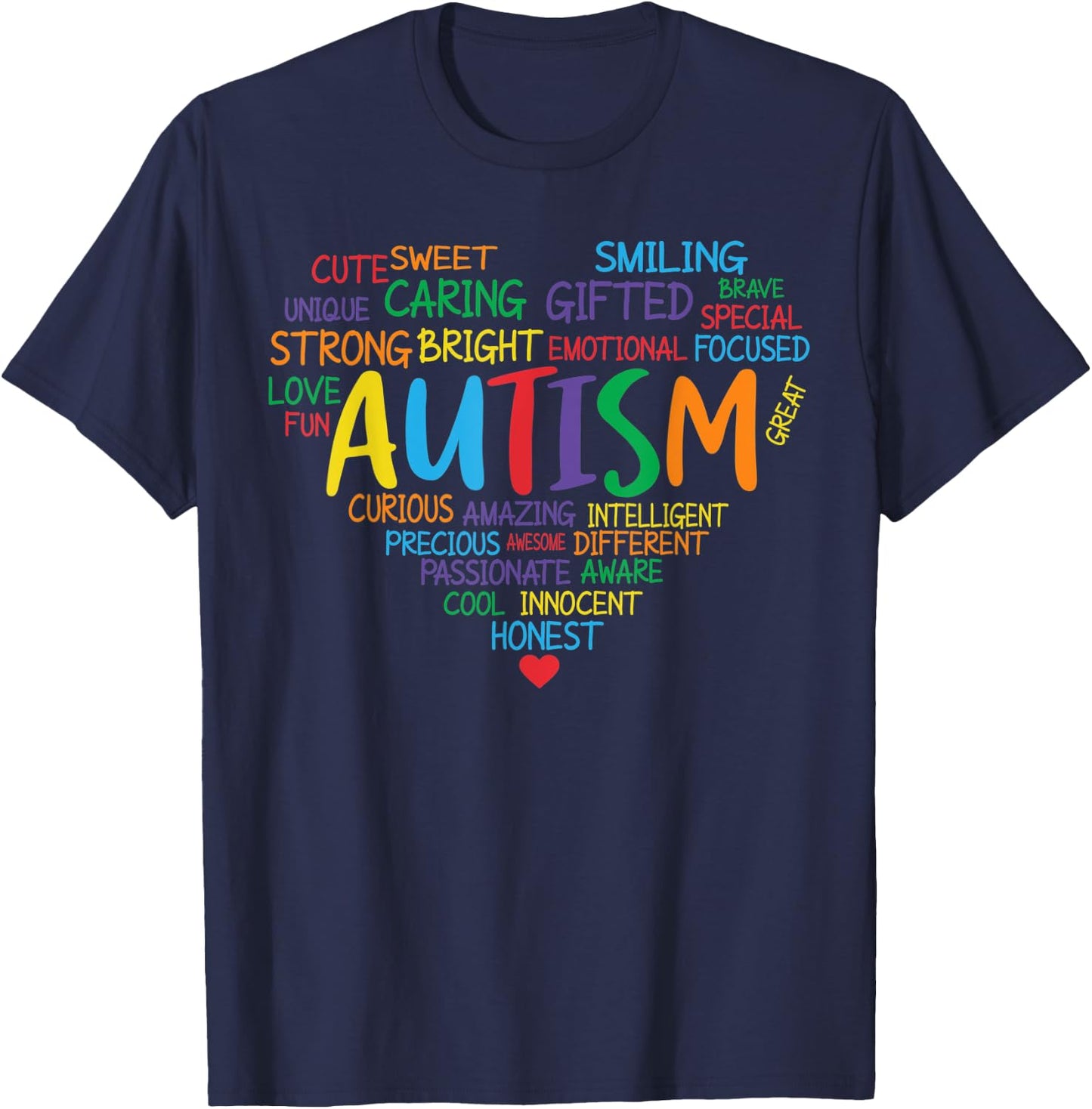 Colorful Autism Heart Autism Awareness Support T-Shirt - T-Shirt | Navy