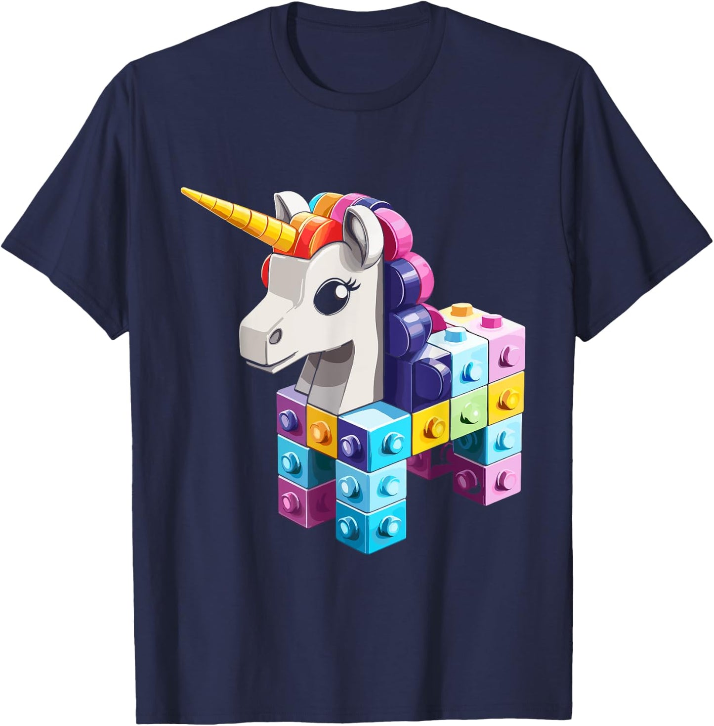 Master Builder Bricks Blocks Play Toys Unicorn T-Shirt - T-Shirt | Navy
