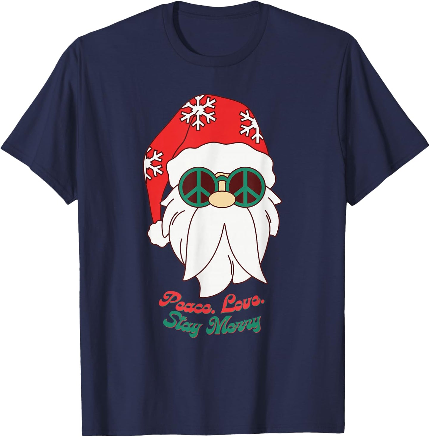 Hippie Santa Groovy Peace Sign Funny Christmas T-Shirt - T-Shirt | Navy