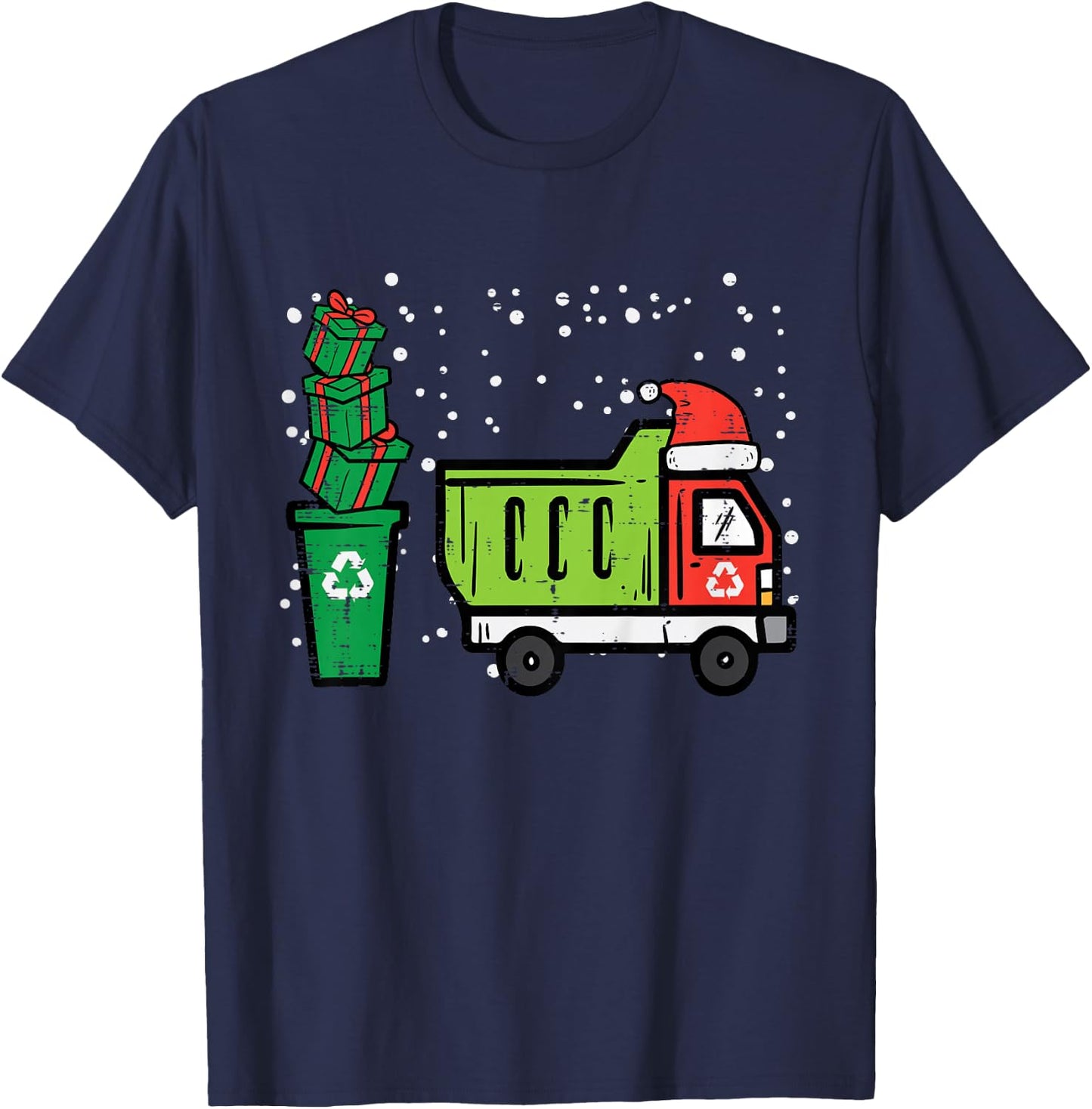 Kids Christmas Dump Recycling Truck Xmas Boys Kids Toddler Youth T-Shirt - T-Shirt | Navy