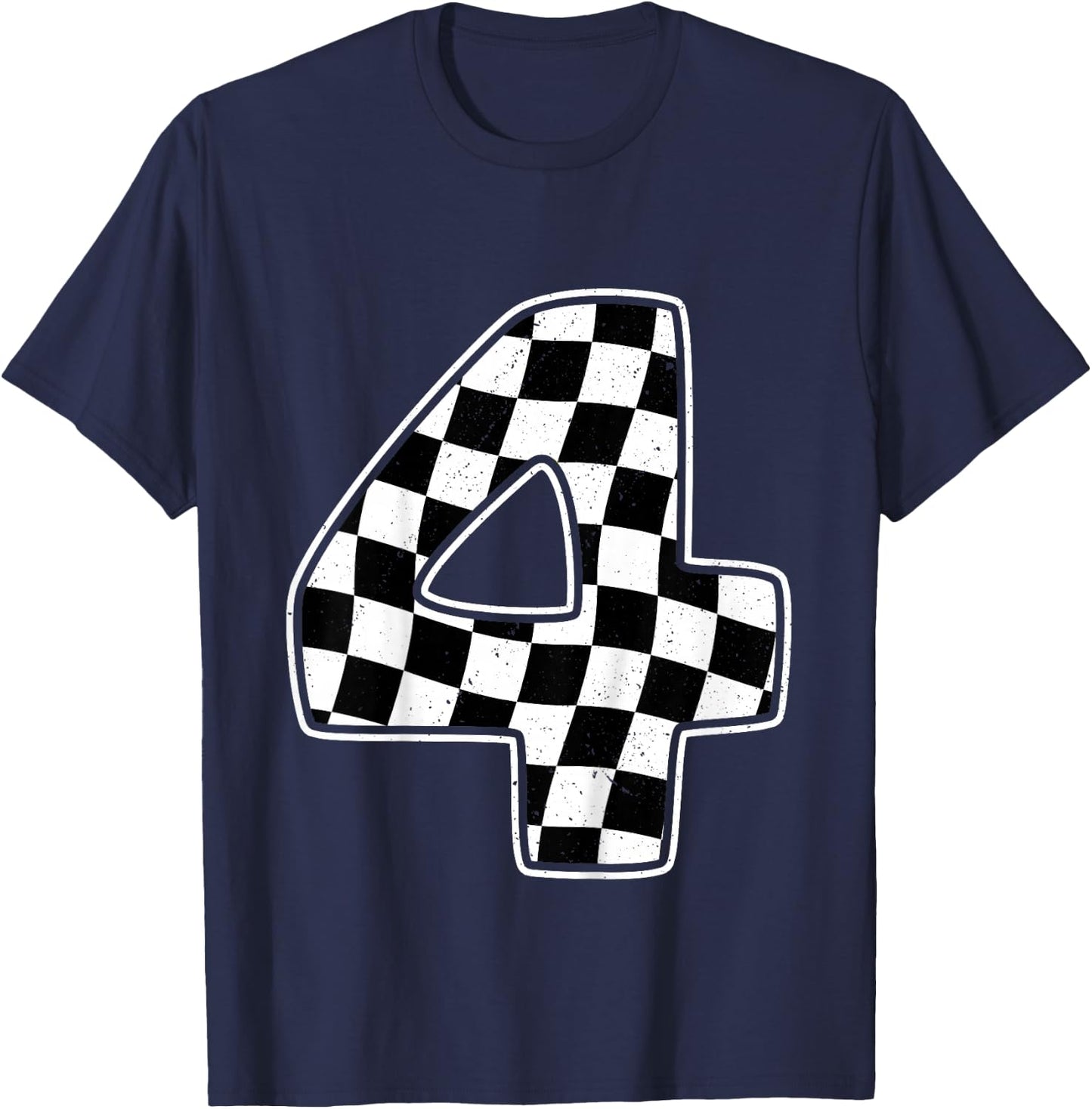 4th Birthday Checkered Number 4 Car Racing Flag T-Shirt - T-Shirt | Navy
