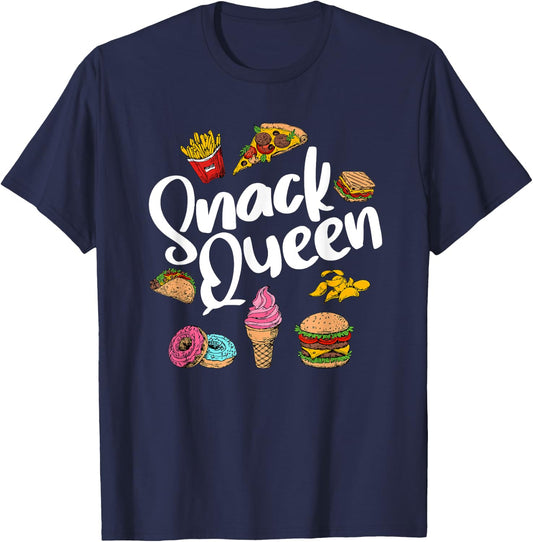 Funny Snack Lover Designs Girls Snack Queen Foodie T-Shirt - T-Shirt | Navy