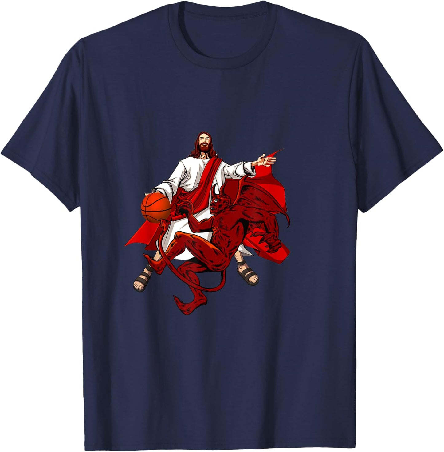 Jesus Crossing Up The Devil Funny Christian Art T-Shirt - T-Shirt | Navy