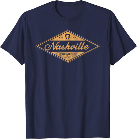Retro Nashville Tennessee Music City Vintage Guitar Souvenir T-Shirt - T-Shirt | Navy