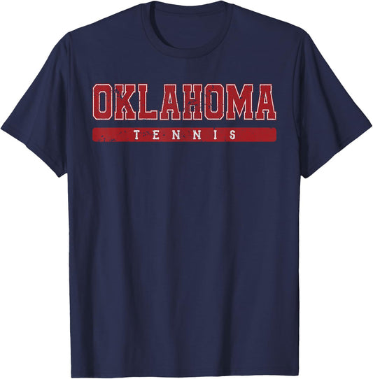 Oklahoma Tennis Red Vintage Text T-Shirt - T-Shirt | Navy