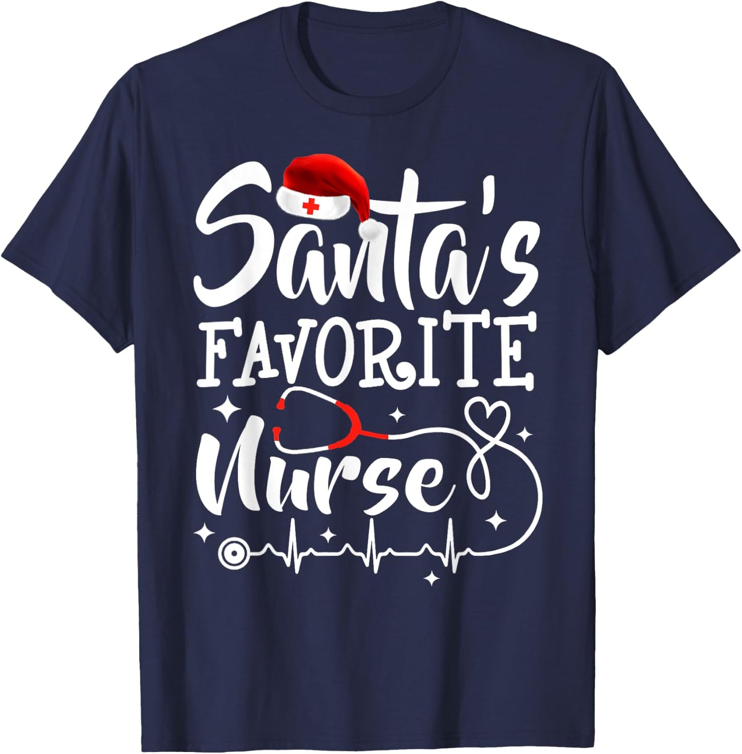 Santa's Favorite Nurse Christmas Scrub Top Stethoscope Xmas T-Shirt - T-Shirt | Navy