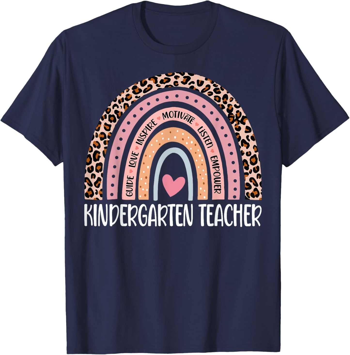 Kindergarten Teacher Rainbow Leopard 1st Day Of School T-Shirt - T-Shirt | Navy