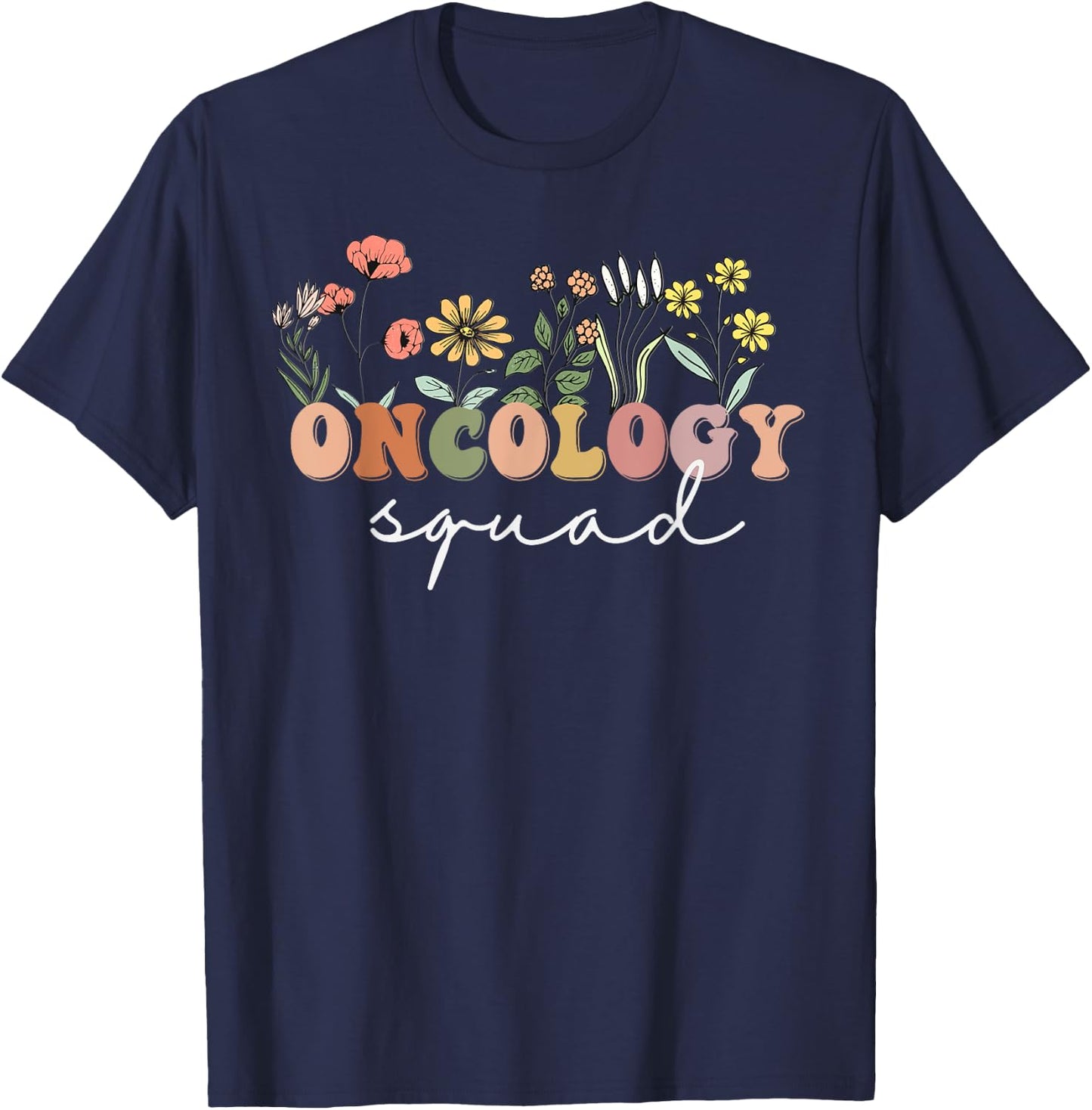 Wildflower Oncology Nurse Squad Retro Pediatric Oncology T-Shirt - T-Shirt | Navy