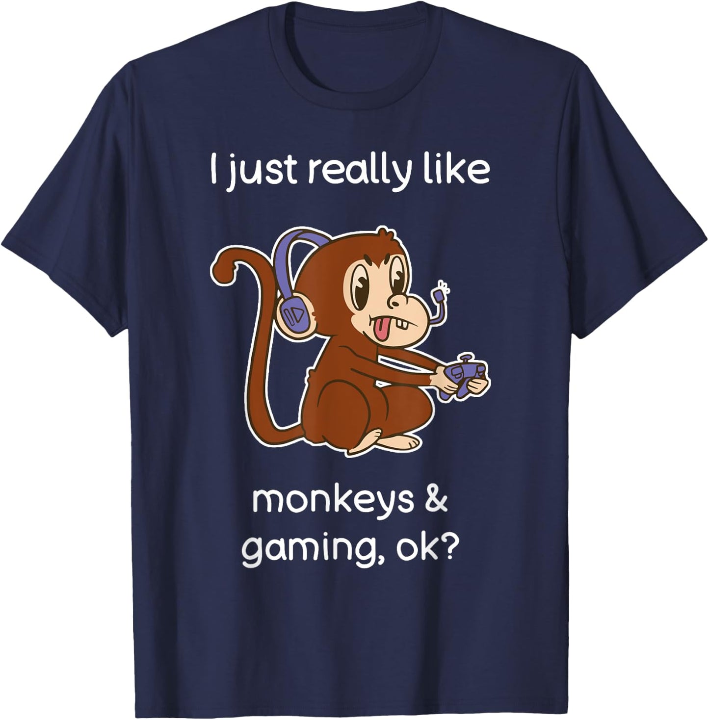 Funny Monkey Lover Gamer Shirt I Love Video Gaming Monkey T-Shirt - T-Shirt | Navy