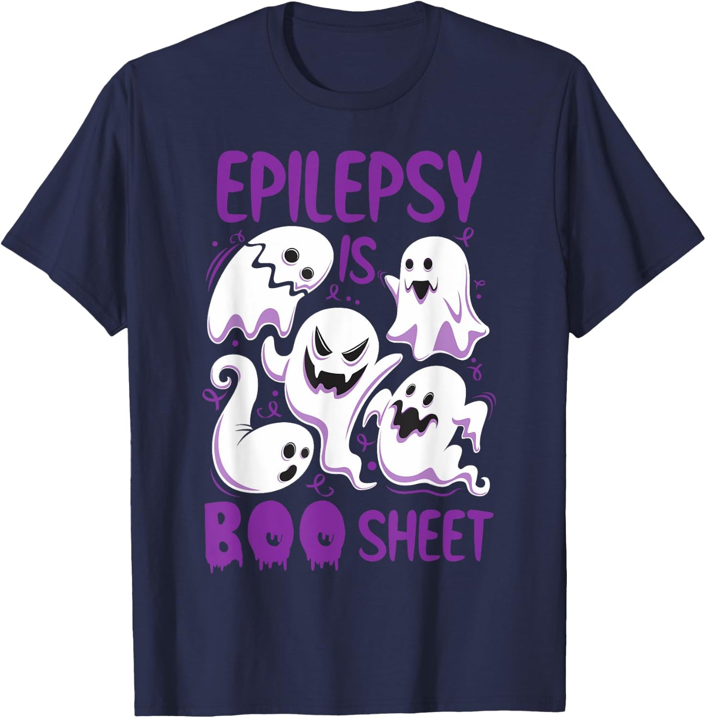 Epilepsy is Boo Sheet Purple Boos Funny Halloween Ghost T-Shirt - T-Shirt | Navy