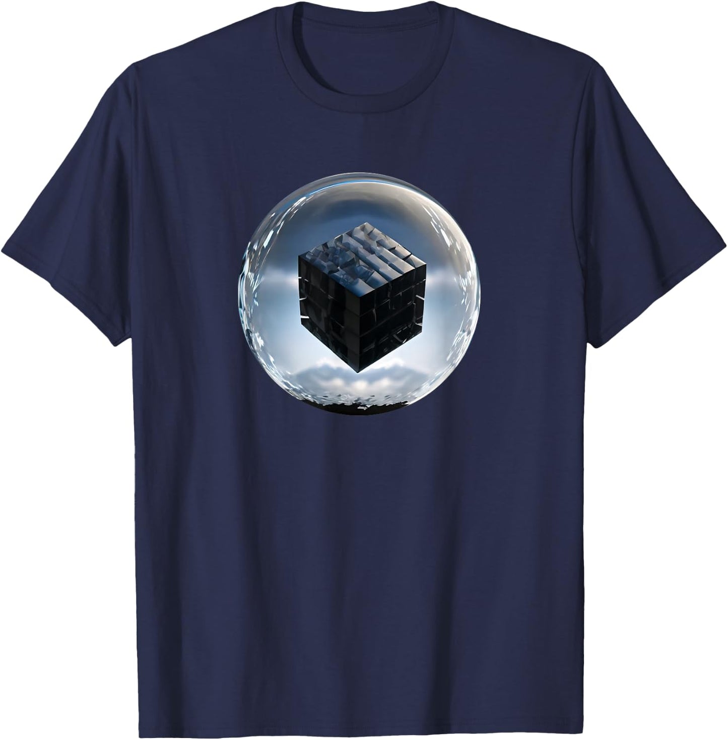 UFO / UAP / Dark Cube Inside A Clear Sphere T-Shirt - T-Shirt | Navy
