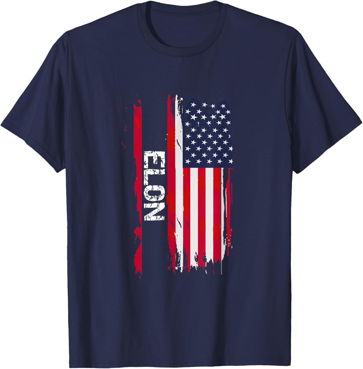 Elon USA Flag - -Adults - Black - Short Sleeve - Small T-Shirt - T-Shirt | Navy
