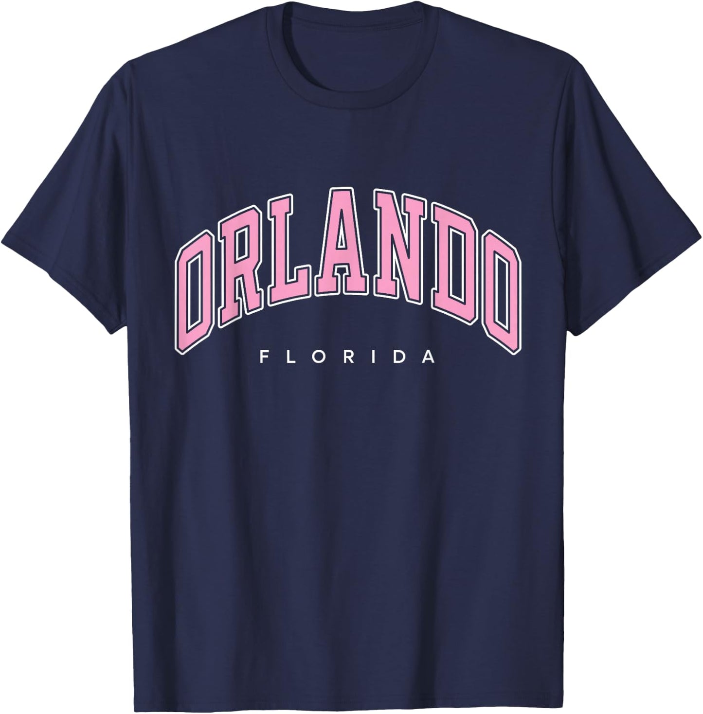 Orlando Florida FL Varsity Style Pink Text T-Shirt - T-Shirt | Navy
