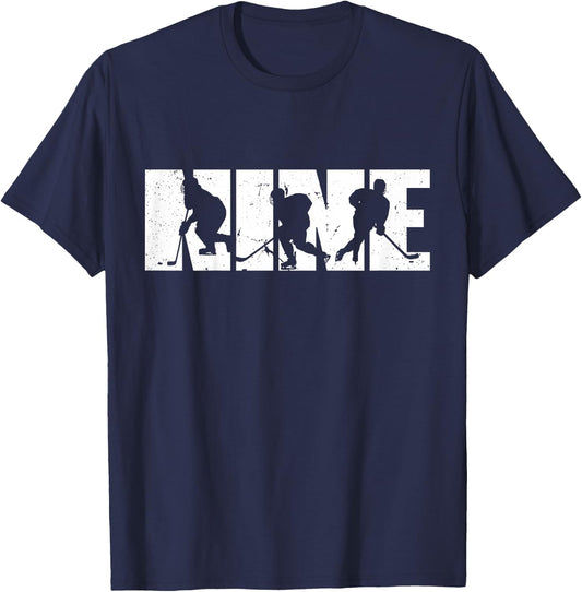 9th Birthday Retro Ice Hockey 9 Years Old Boy Girl T-Shirt - T-Shirt | Navy