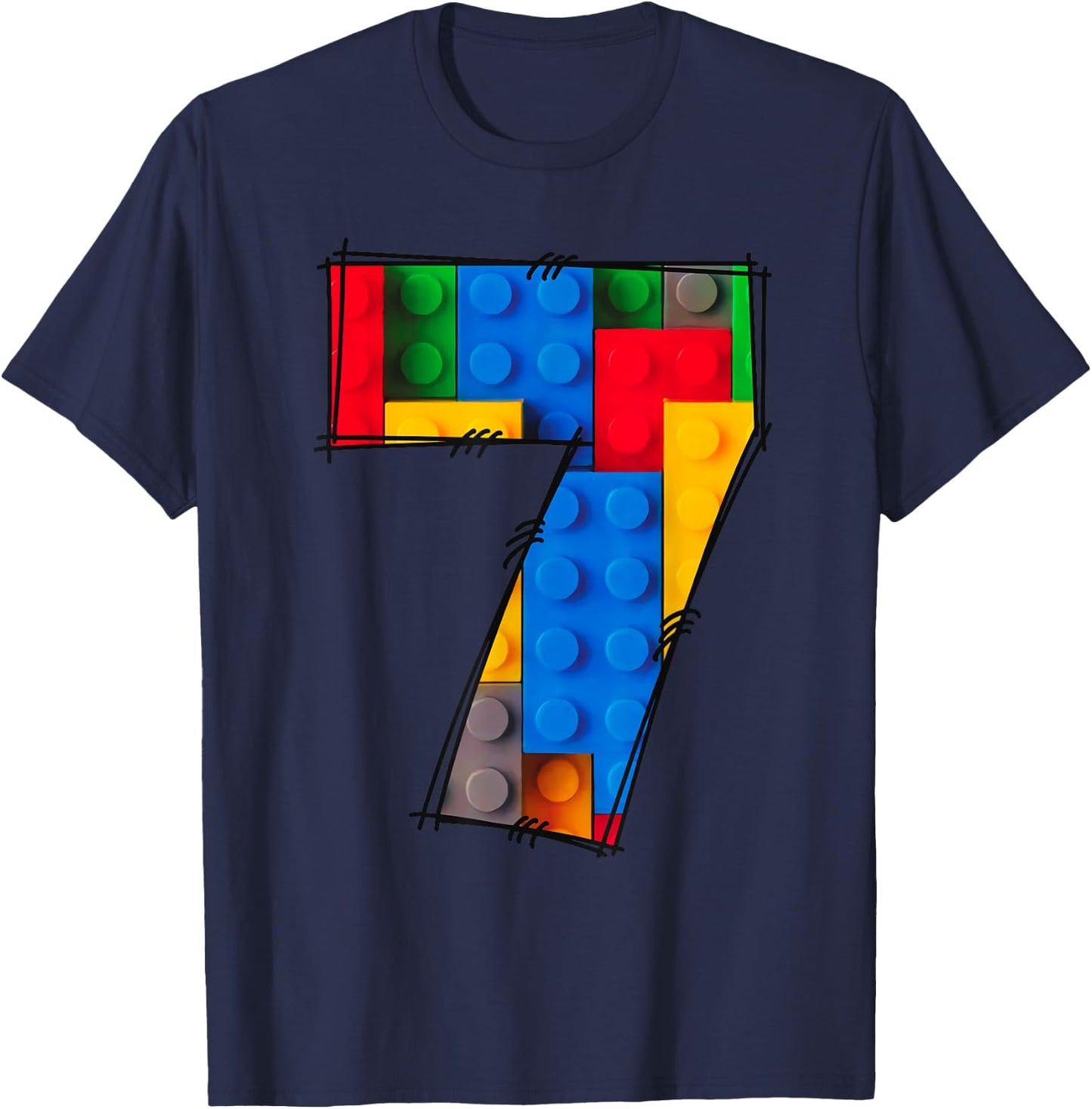 7 Years Old Blocks Building Master Builder 7th Birthday Kid T-Shirt - T-Shirt | Navy
