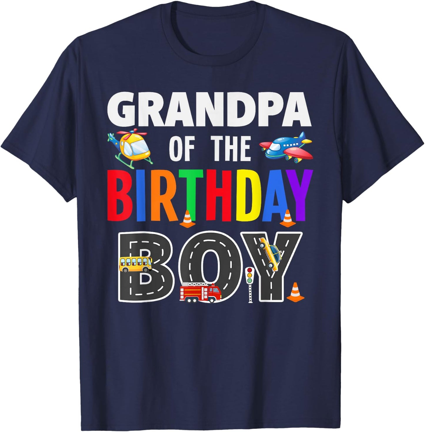 Grandpa Of The Birthday Boy Transportation Family Matching T-Shirt - T-Shirt | Navy