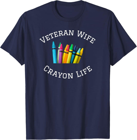 Veteran Wife Crayon Life T-Shirt - T-Shirt | Navy