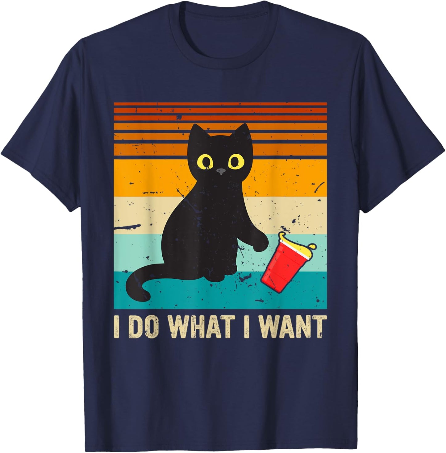 Do What I Want Vintage Black Cat Red Cup Funny My Cat Women Kids T-Shirt - T-Shirt | Navy