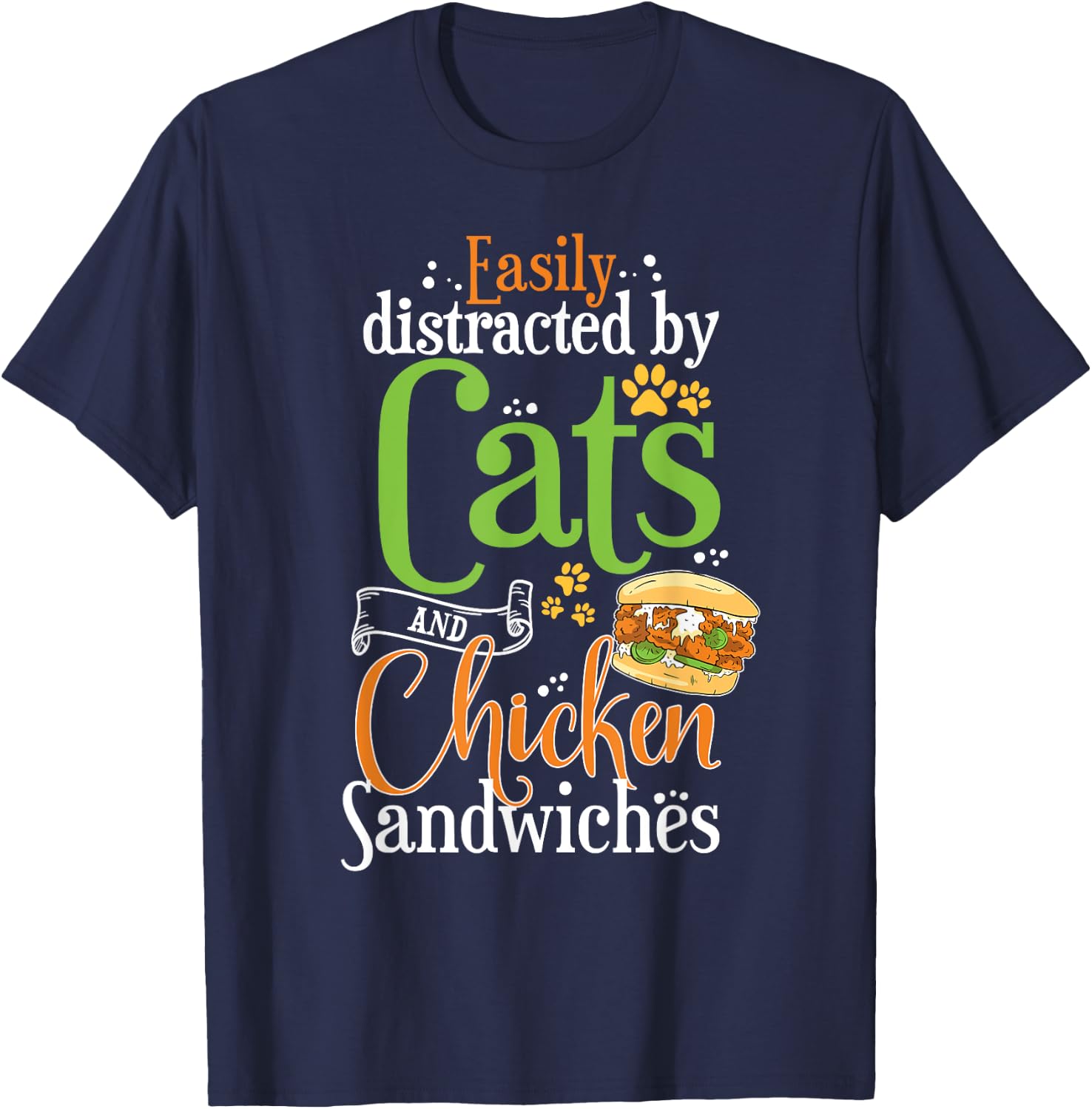Funny Chicken Sandwich Shirt Cats and Chicken Burger T-Shirt - T-Shirt | Navy