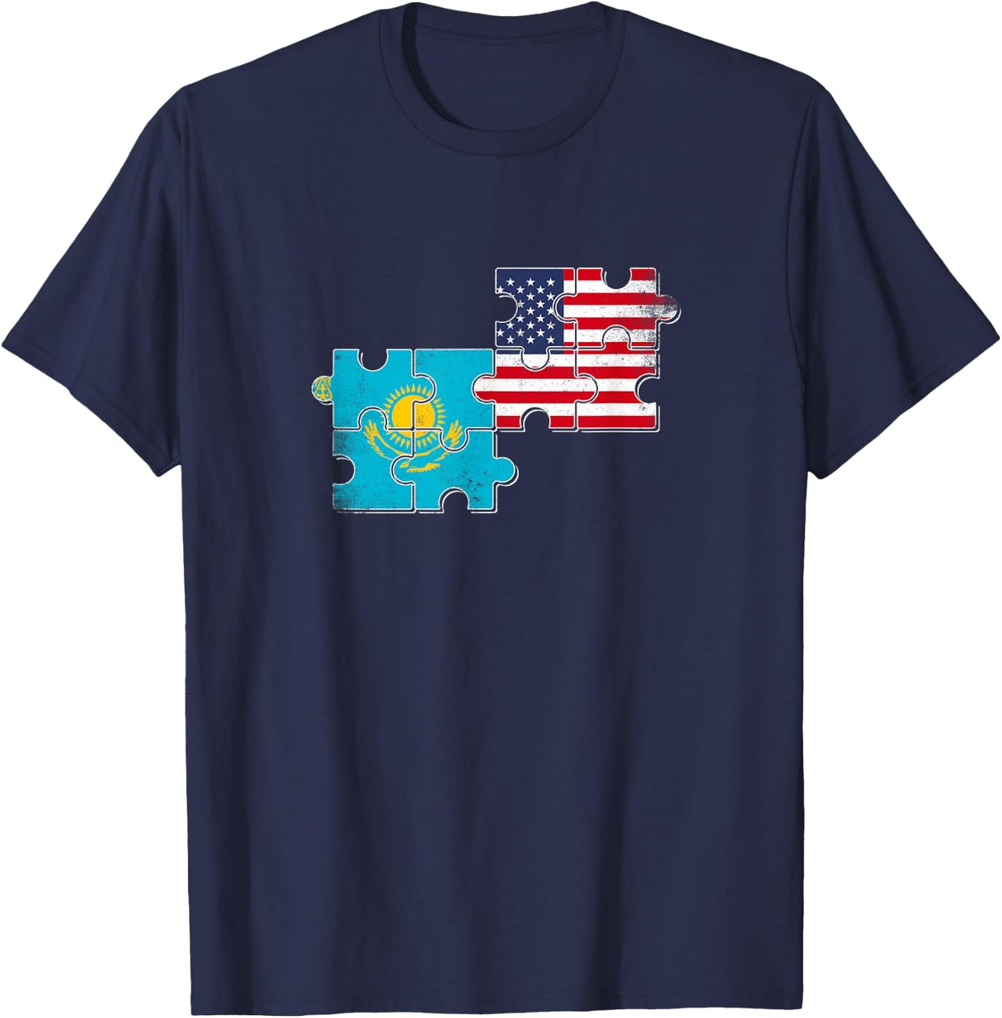 Kazakhstan USA Heartbeat Flag American Kazakh T-Shirt - T-Shirt | Navy