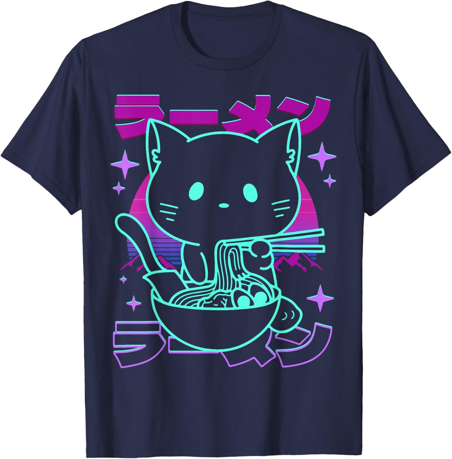 Anime Ramen Cat Retro Japanese Noodles Aesthetic Kawaii cat T-Shirt - T-Shirt | Navy