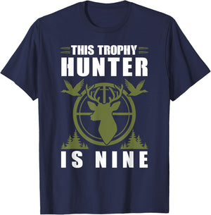 Trophy Hunter Is 9 Years Old Birthday 9th Birthday Squad Kid T-Shirt - T-Shirt | Navy