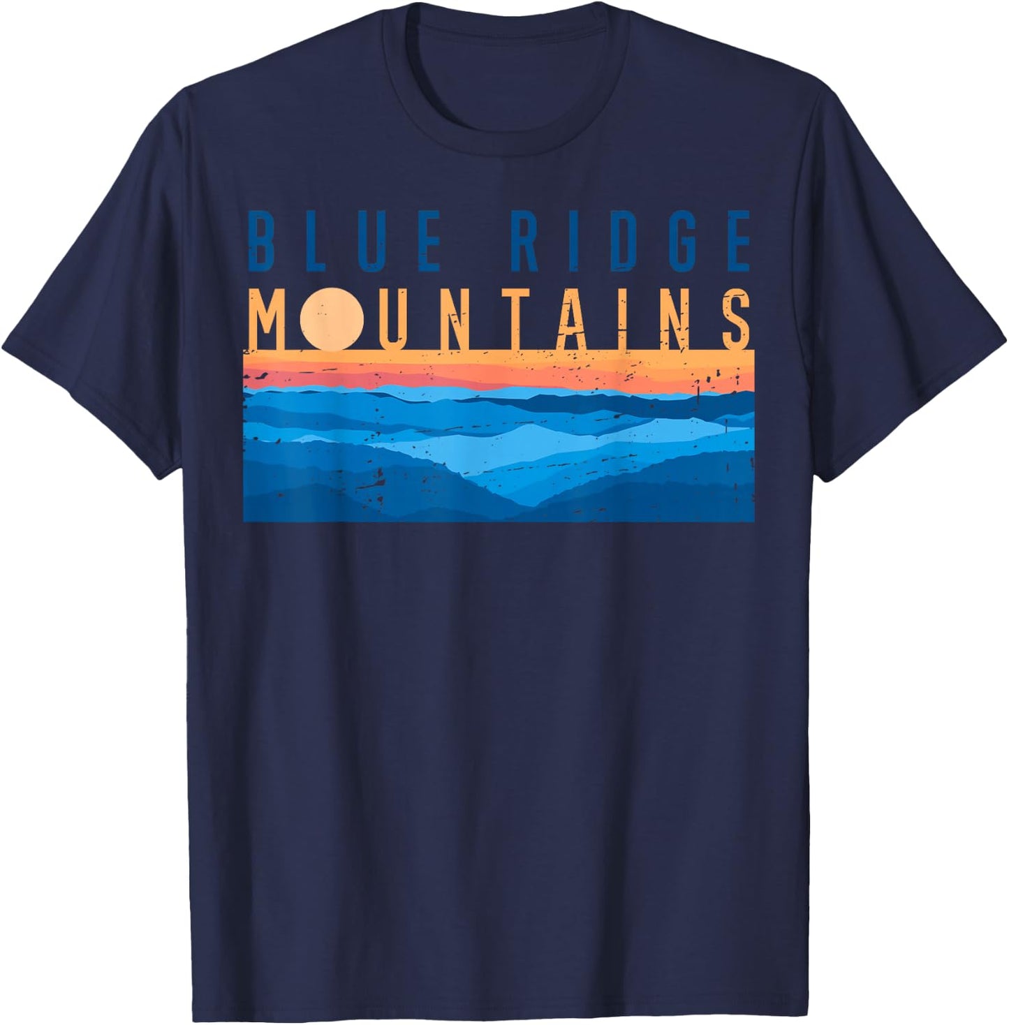 Retro Vintage Sunset Blue Ridge Mountains USA Mountain Range T-Shirt - T-Shirt | Navy
