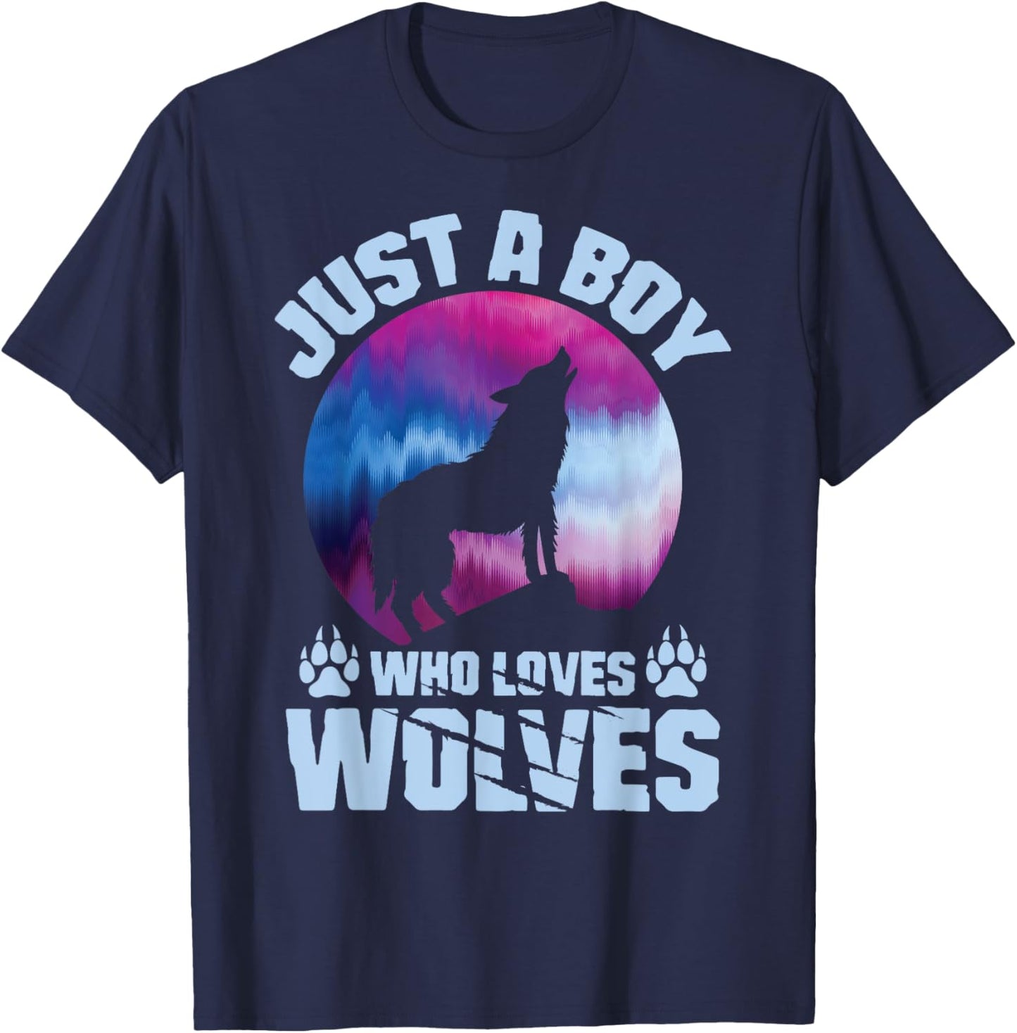 Just A Boy Who Loves Wolves Shirt Wolves Lover Boys Kids T-Shirt - T-Shirt | Navy