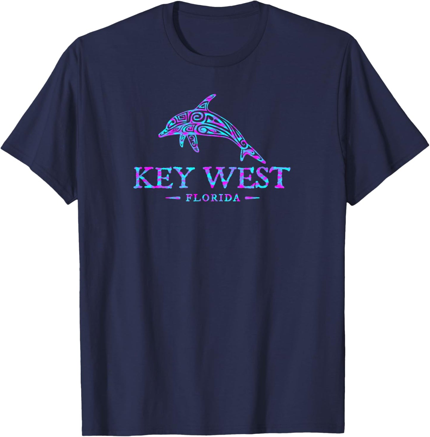 Key West Florida Dolphin Retro Colorful Souvenir T-Shirt - T-Shirt | Navy
