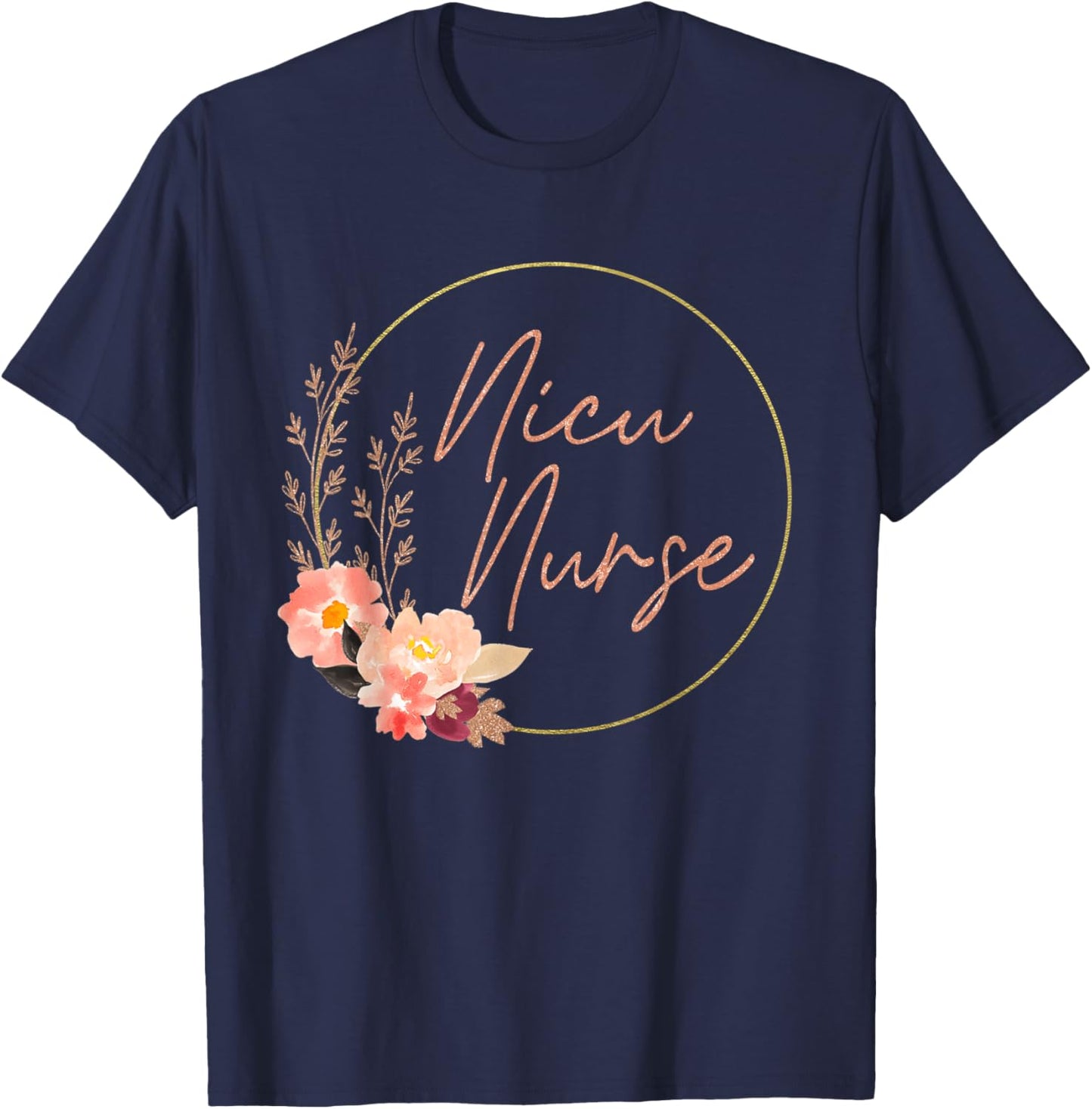 Women NICU Nurse ICU Neonatal Floral Flower Team Tiny Humans T-Shirt - T-Shirt | Navy