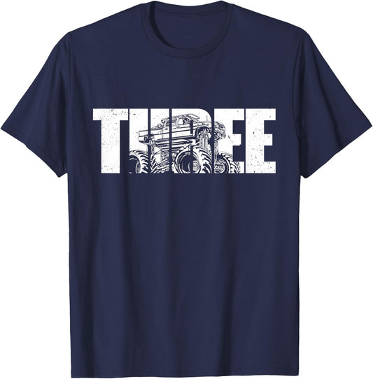 Kids 3 Year Old Shirt 3rd Birthday Monster Truck Boys Girls Kid T-Shirt - T-Shirt | Navy