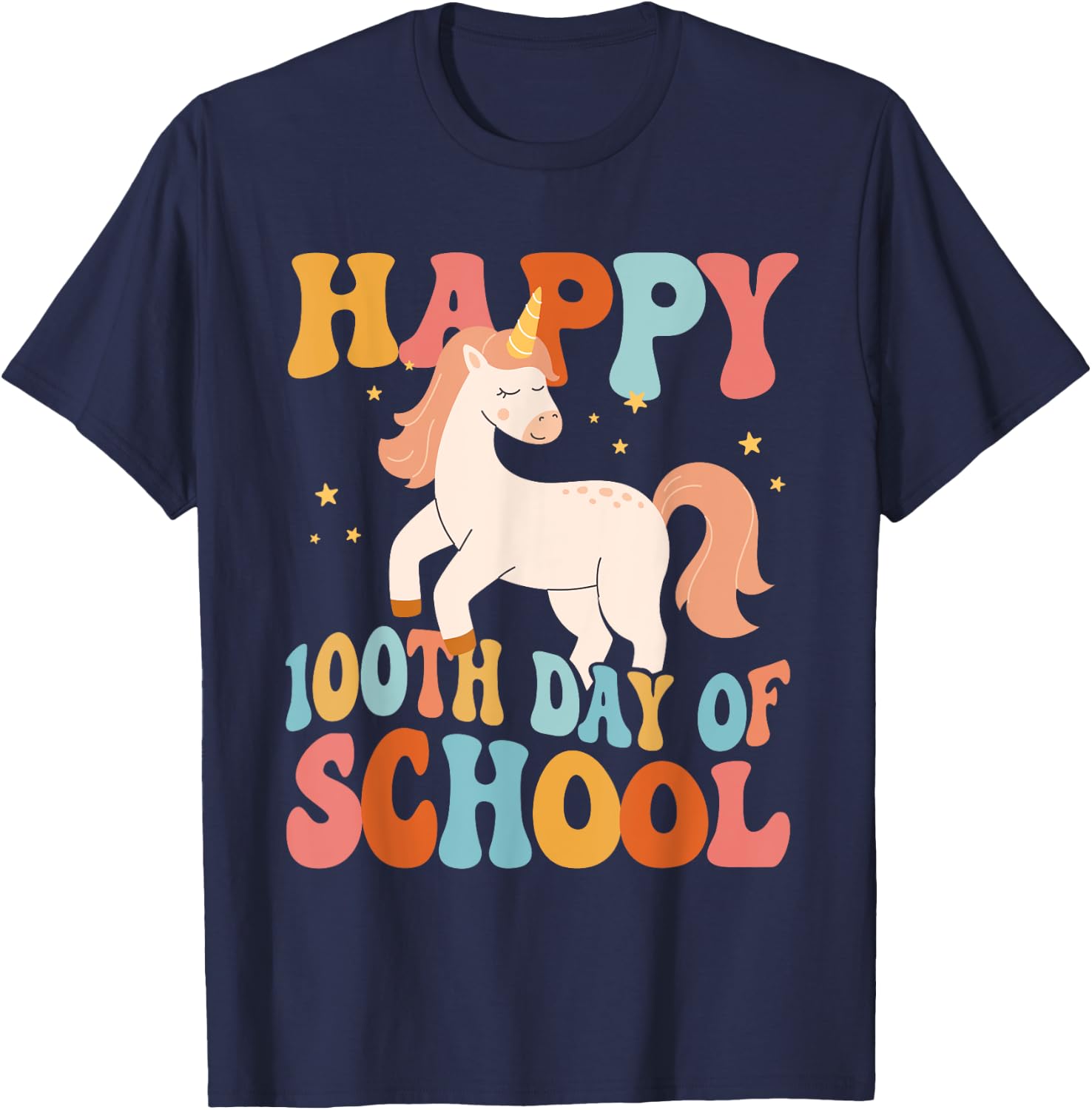 Happy 100th Day Of School Unicorn Teachers Kids Students T-Shirt - T-Shirt | Navy