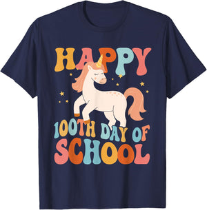 Happy 100th Day Of School Unicorn Teachers Kids Students T-Shirt - T-Shirt | Navy