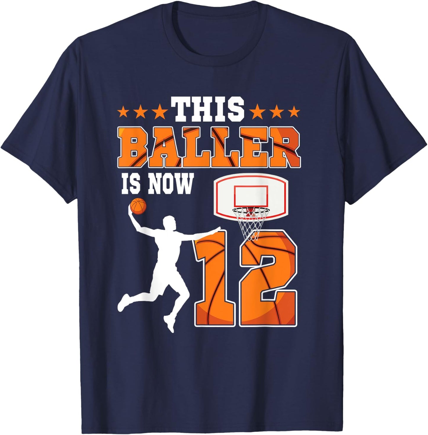 This Baller Is Now 12 Years Old Birthday Basketball Party T-Shirt - T-Shirt | Navy