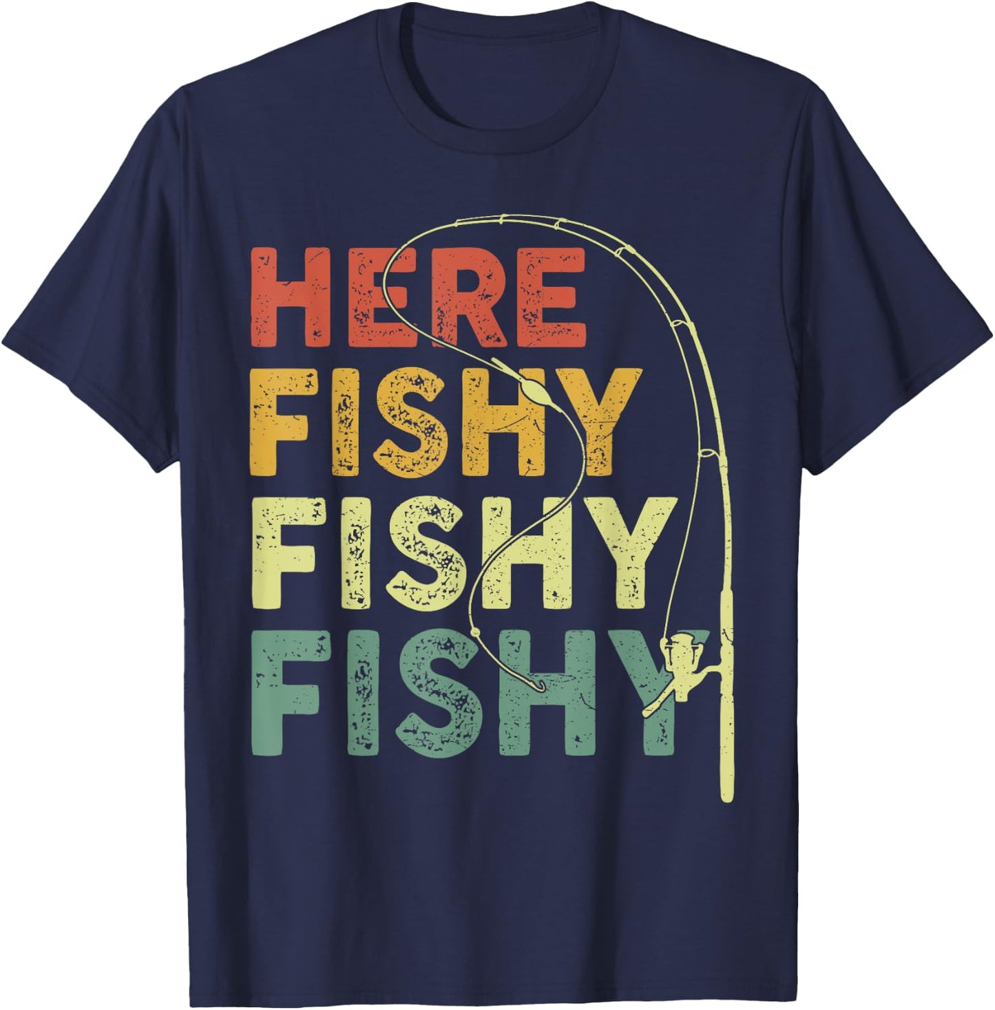Fishing Shirt Here-Fishy Funny Bass Fish Dad T-Shirt - T-Shirt | Navy