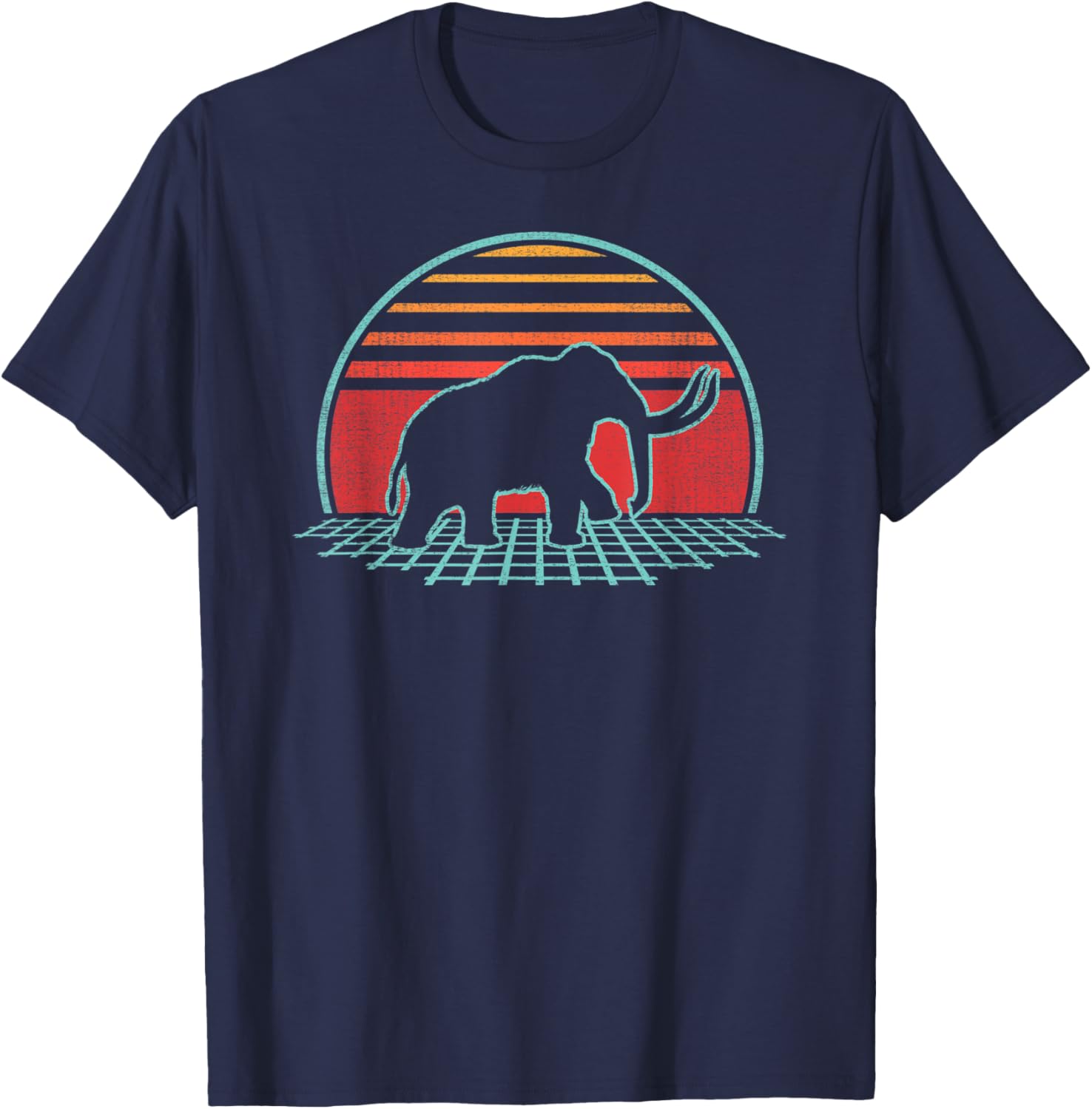 Woolly Mammoth Retro Vintage 80s Style T-Shirt - T-Shirt | Navy