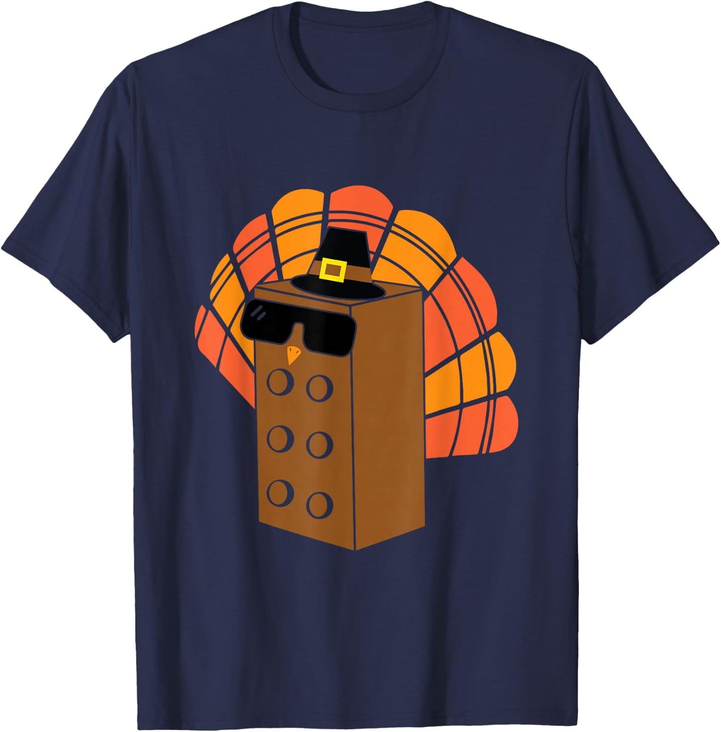 Thanksgiving Building Bricks Turkey Family Matching Funny T-Shirt - T-Shirt | Navy