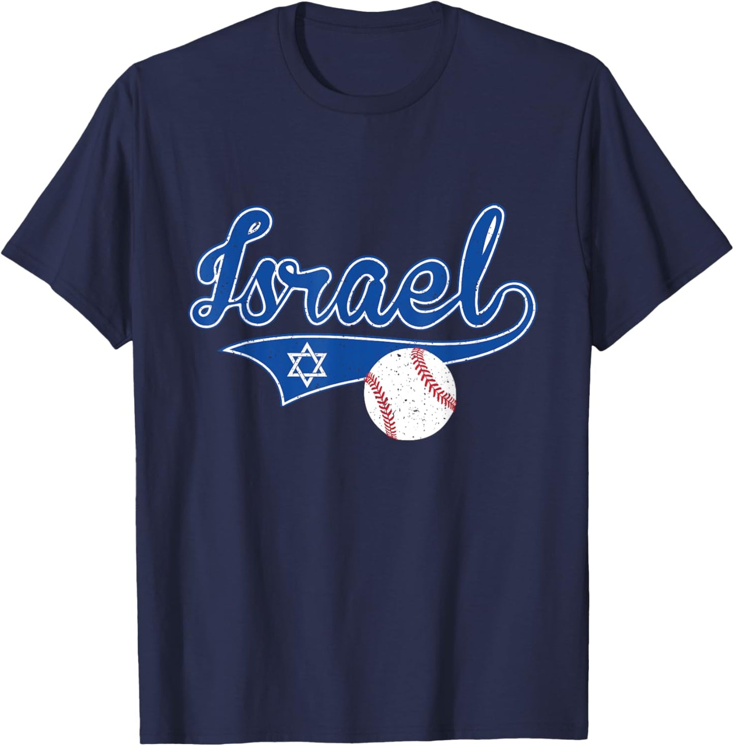 Distressed Vintage Athletic Sport Israel Baseball Fans T-Shirt - T-Shirt | Navy