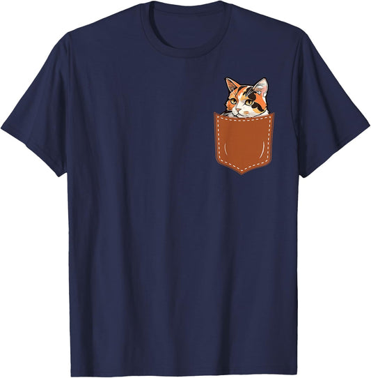 Funny Calico Cat in My Pocket,Calico Lover Owner T-Shirt - T-Shirt | Navy